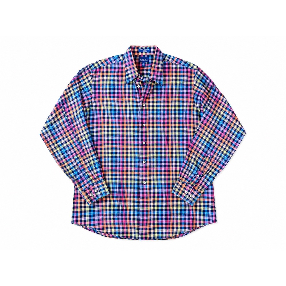 Paul‎ Fredrick Mens Multicolor Check Plaid Gingham Button Front Shirt Large